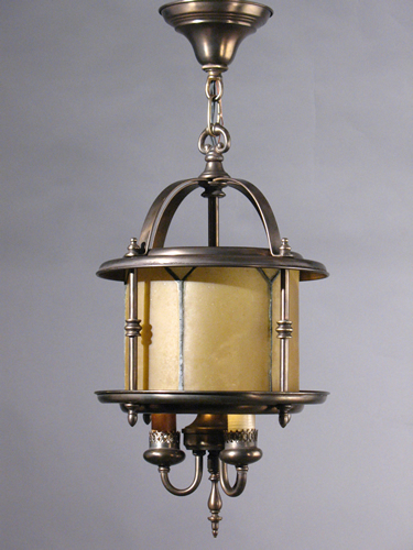 Arts & Crafts Lantern with Amber Leaded Glass Shade